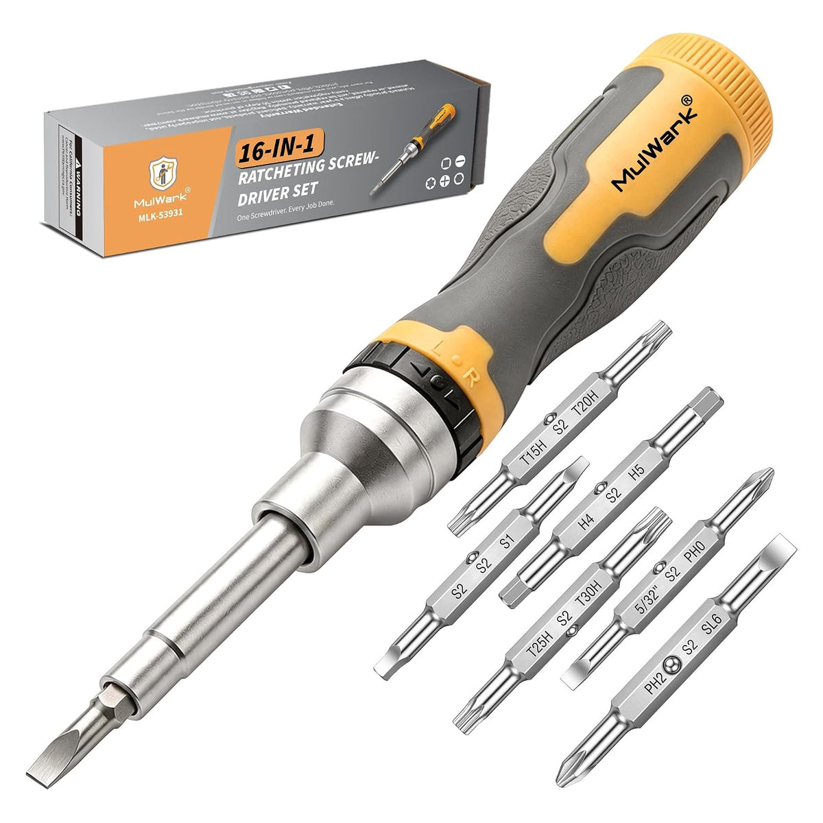 Selected Number of Items 16: 16-in-1 ratcheting screwdriver set